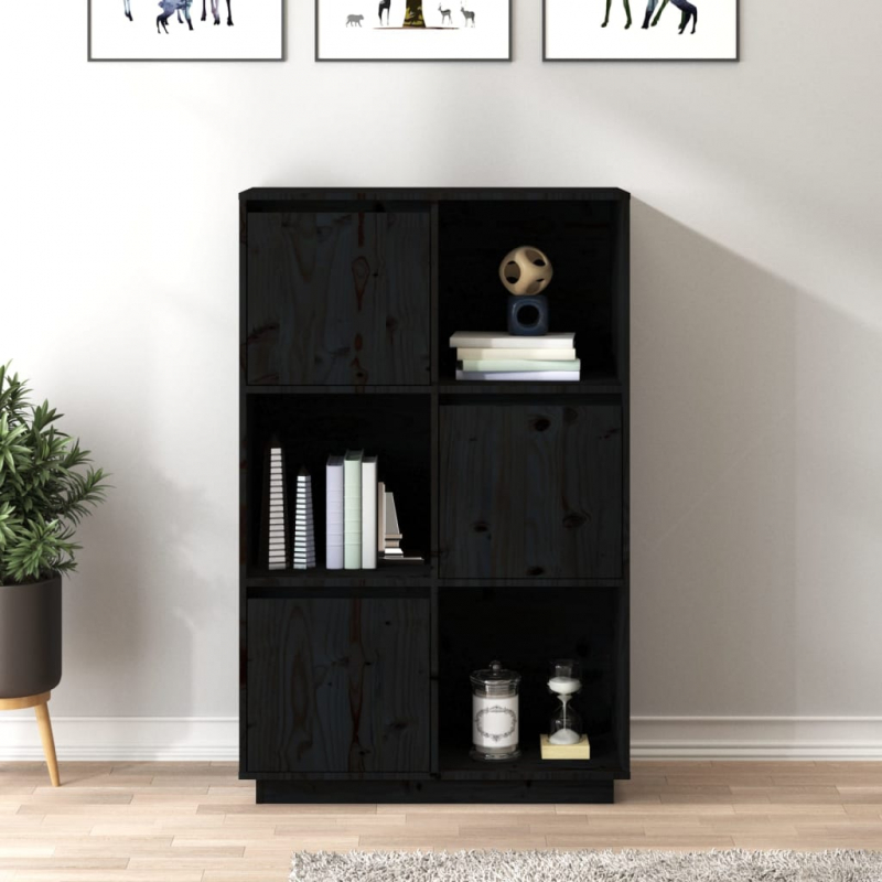 Highboard Schwarz 74x35x117 cm Massivholz Kiefer