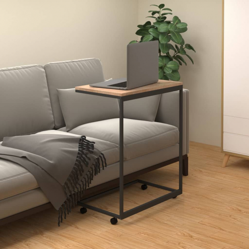 Beistelltisch mit Rollen Schwarz 55x35x70 cm Holzwerkstoff