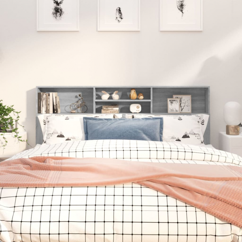 Kopfteil mit Ablagen Grau Sonoma 180x19x103,5 cm