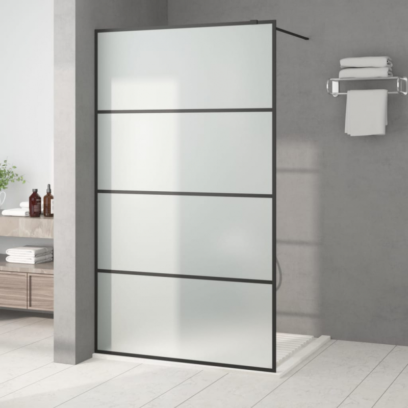 Duschwand für Begehbare Dusche Schwarz 115x195 cm Matt ESG-Glas