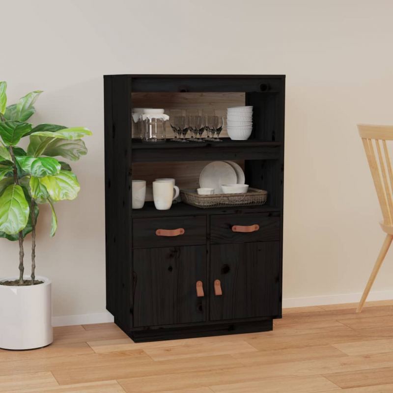 Highboard Schwarz 67x40x108,5 cm Massivholz Kiefer