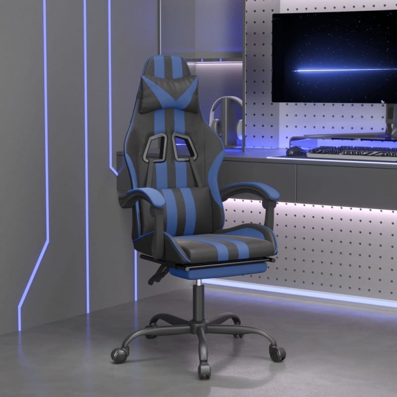 Gaming-Stuhl mit Fußstütze Schwarz und Blau Kunstleder