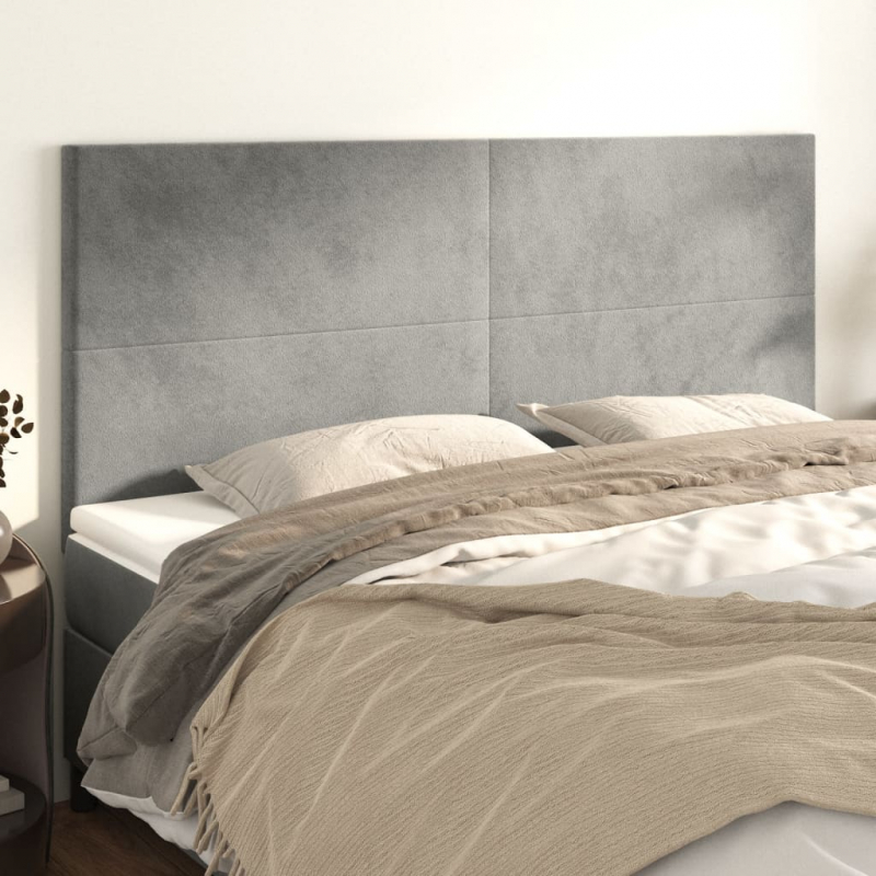 Kopfteile 4 Stk. Hellgrau 80x5x78/88 cm Samt