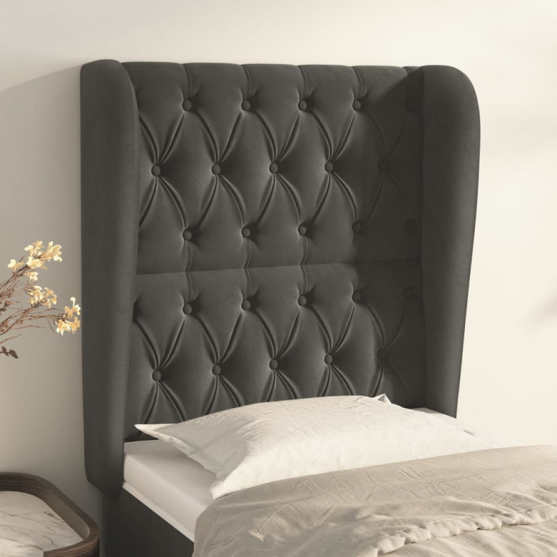 Kopfteil mit Ohren Dunkelgrau 83x23x118/128 cm Samt