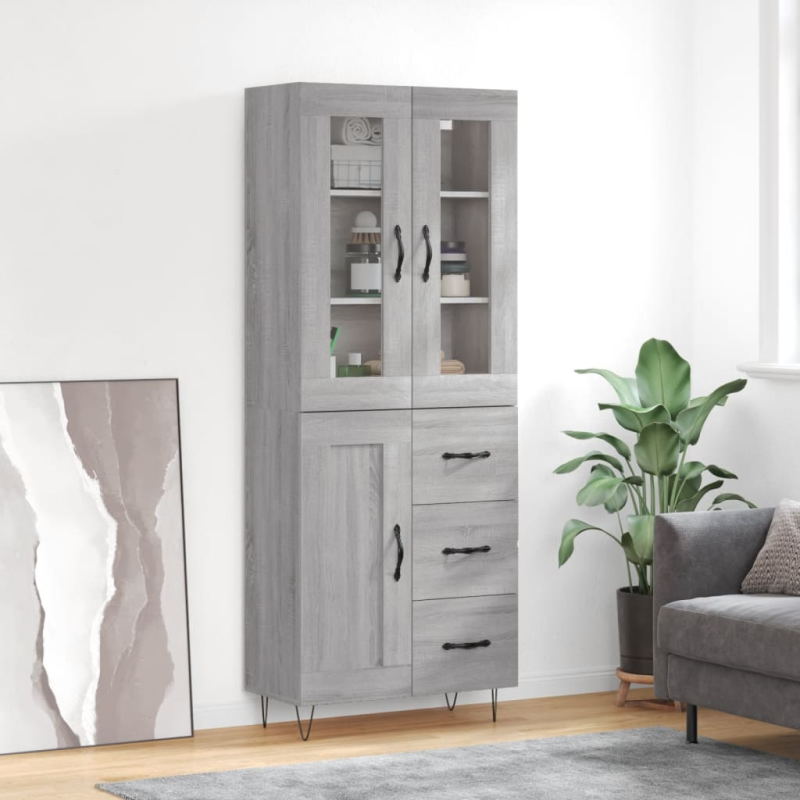 Highboard Grau Sonoma 69,5x34x180 cm Holzwerkstoff