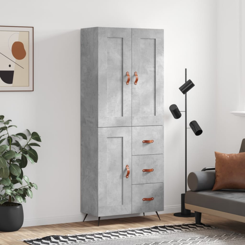 Highboard Betongrau 69,5x34x180 cm Holzwerkstoff