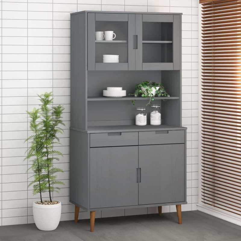 Highboard-Oberteil MOLDE Grau 90x35x100 cm Massivholz Kiefer