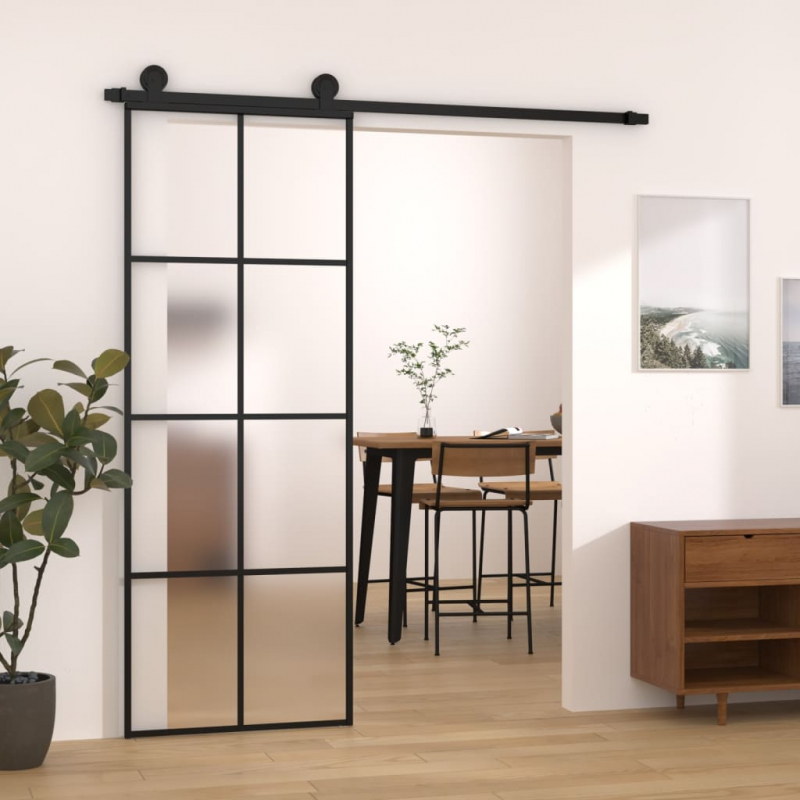 Schiebetür mit Beschlag 76x205 cm ESG-Glas & Aluminium