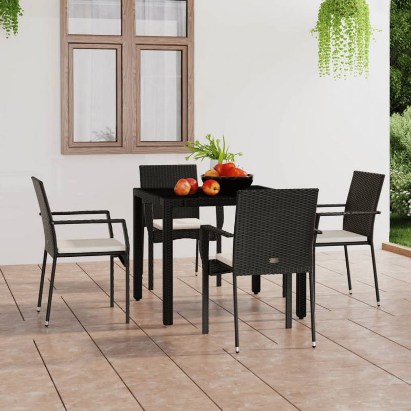 Gartenstühle mit Kissen 4 Stk. Poly Rattan Schwarz