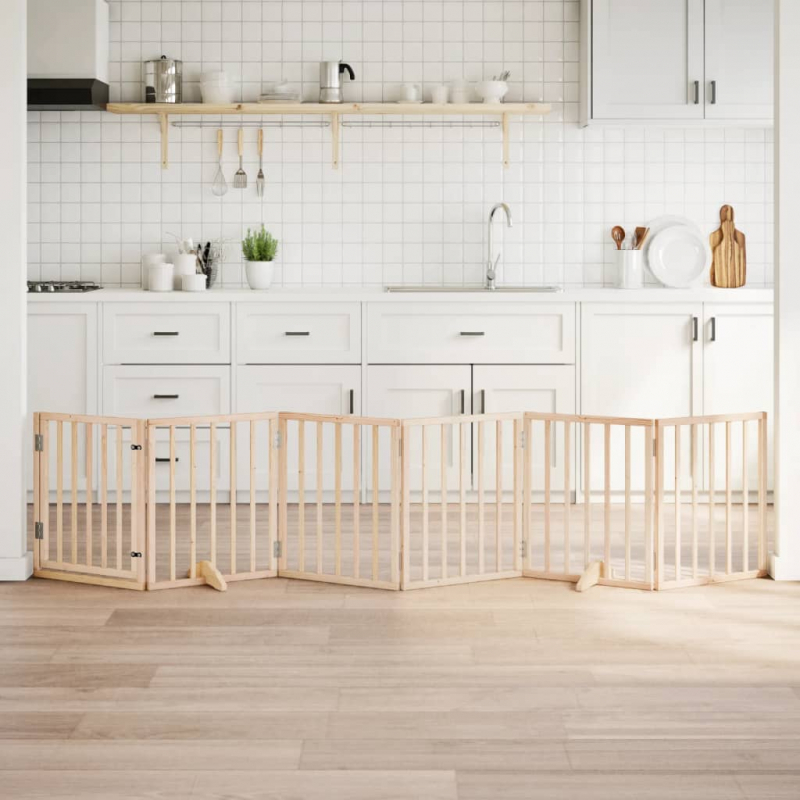 6-tlg. Hundetor mit Tür Faltbar 300 cm Pappelholz