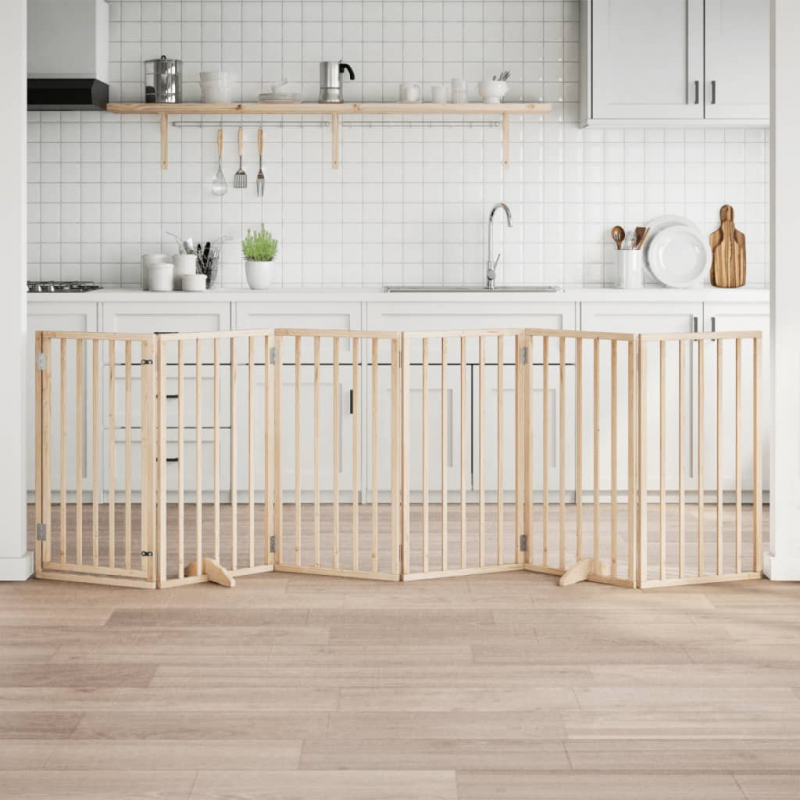 6-tlg. Hundetor mit Tür Faltbar 300 cm Pappelholz