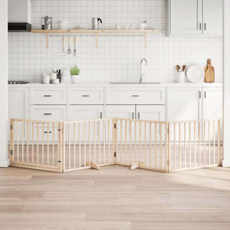 4-tlg. Hundetor mit Tür Faltbar 320 cm Pappelholz