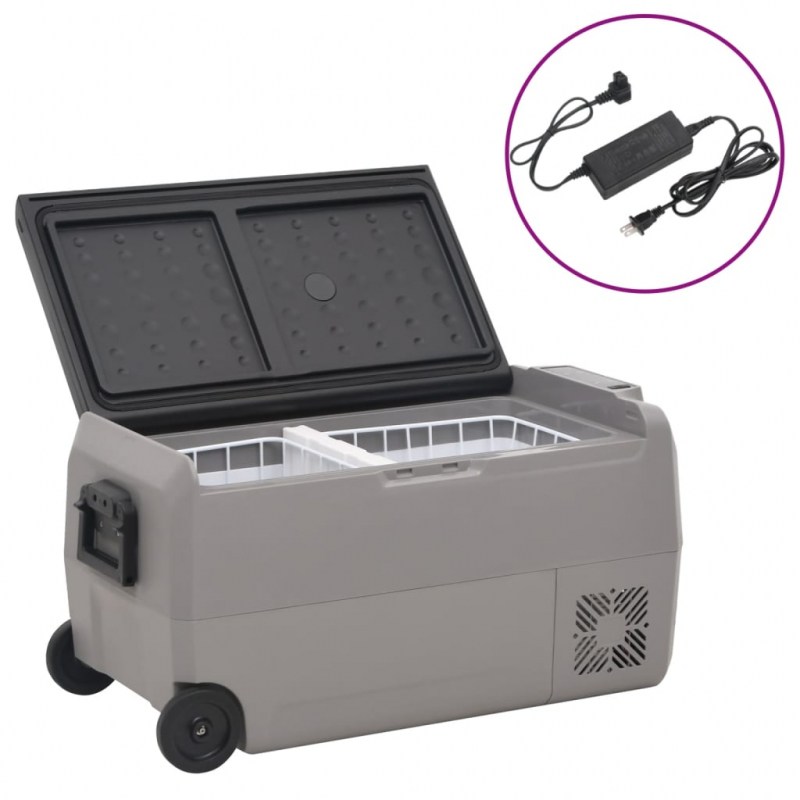 Kühlbox mit Rollen und Adapter Schwarz & Grau 50 L PP & PE
