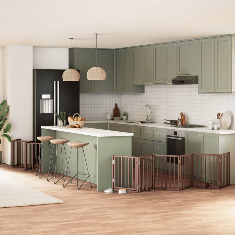 12-tlg. Hundetor mit Tür Faltbar Braun 600 cm Pappelholz