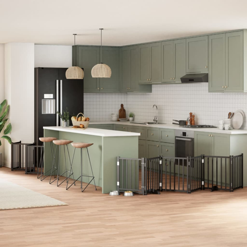 12-tlg. Hundetor mit Tür Faltbar Schwarz 600 cm Pappelholz