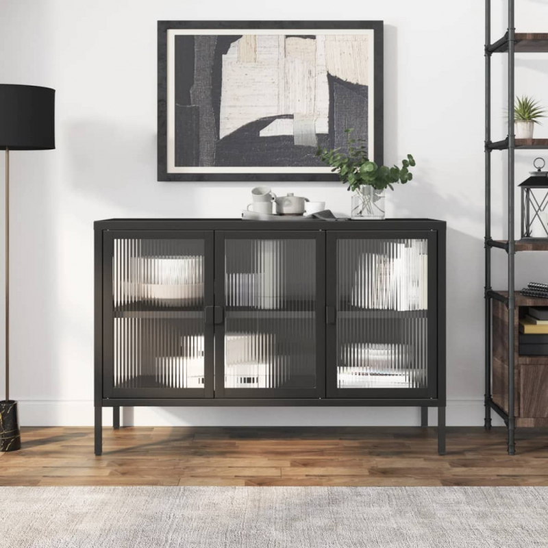 Sideboard Schwarz 105x35x70 cm Glas und Stahl