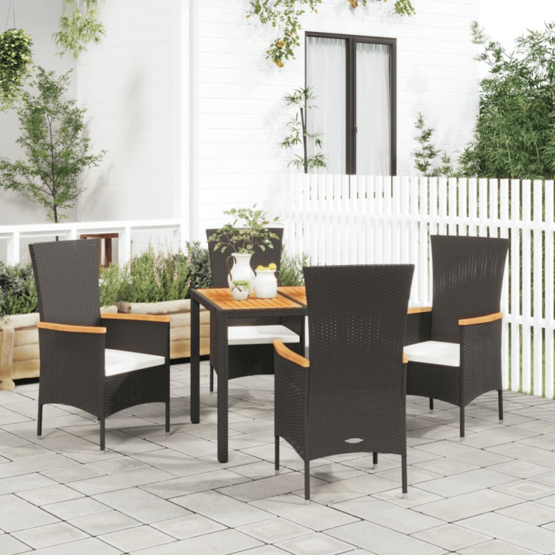 5-tlg. Garten-Essgruppe mit Kissen Schwarz Poly Rattan