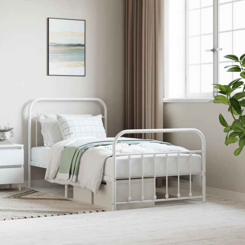 Bettgestell mit Kopf- und Fußteil Metall Weiß 100x190 cm