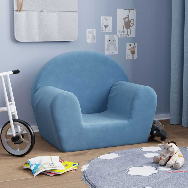 Kindersofa Blau Weich Plüsch
