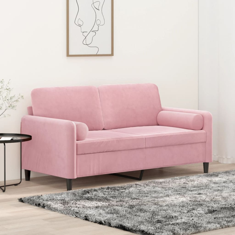 2-Sitzer-Sofa mit Zierkissen Rosa 140 cm Samt