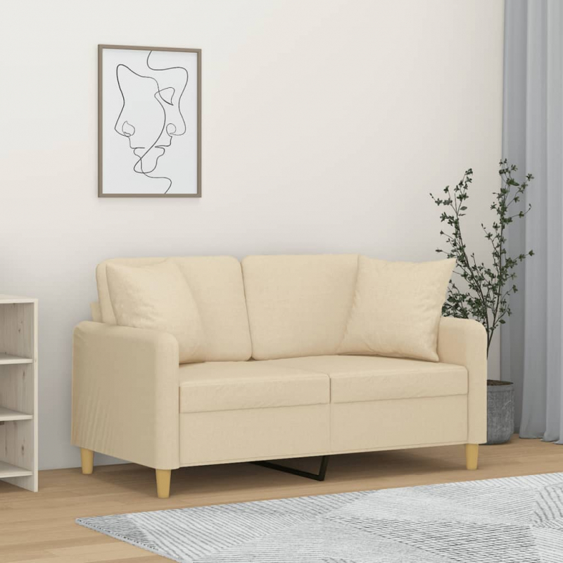 2-Sitzer-Sofa mit Zierkissen Creme 120 cm Stoff