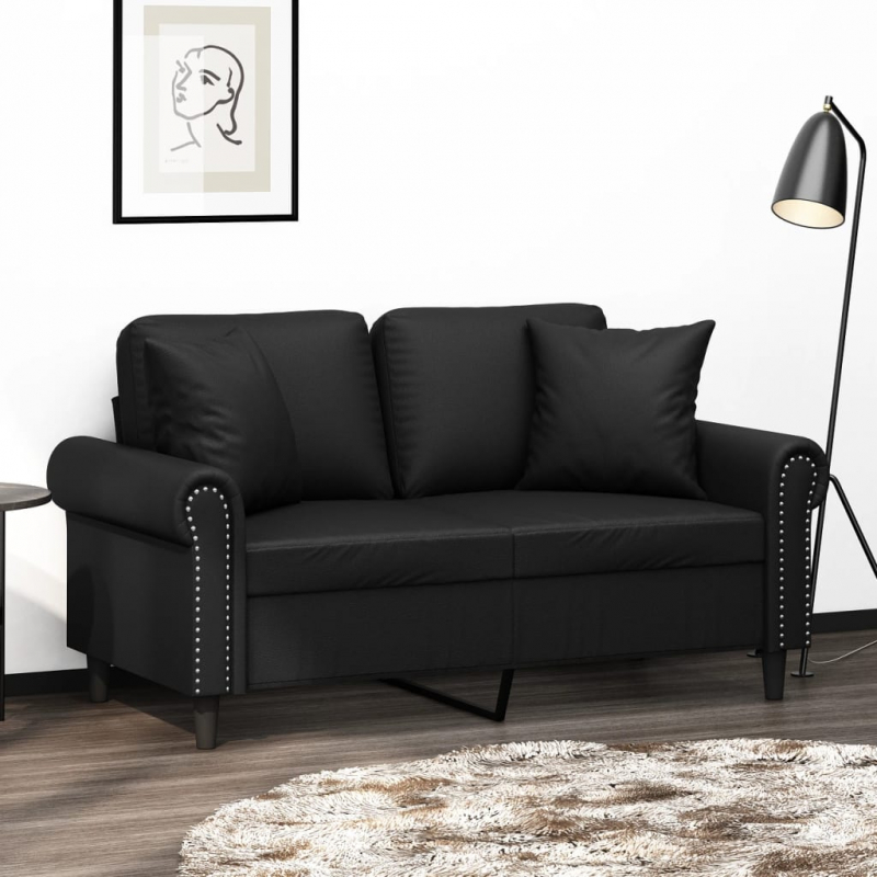 2-Sitzer-Sofa mit Zierkissen Schwarz 120 cm Kunstleder