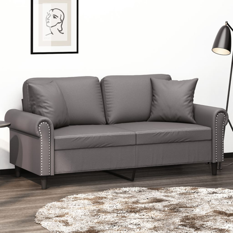 2-Sitzer-Sofa mit Zierkissen Grau 140 cm Kunstleder