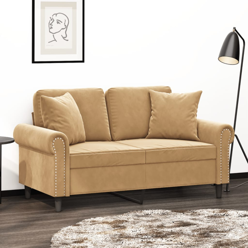2-Sitzer-Sofa mit Zierkissen Braun 120 cm Samt