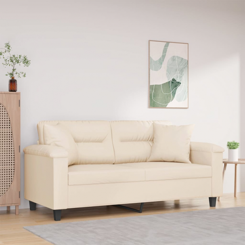 2-Sitzer-Sofa mit Kissen Beige 140 cm Mikrofasergewebe