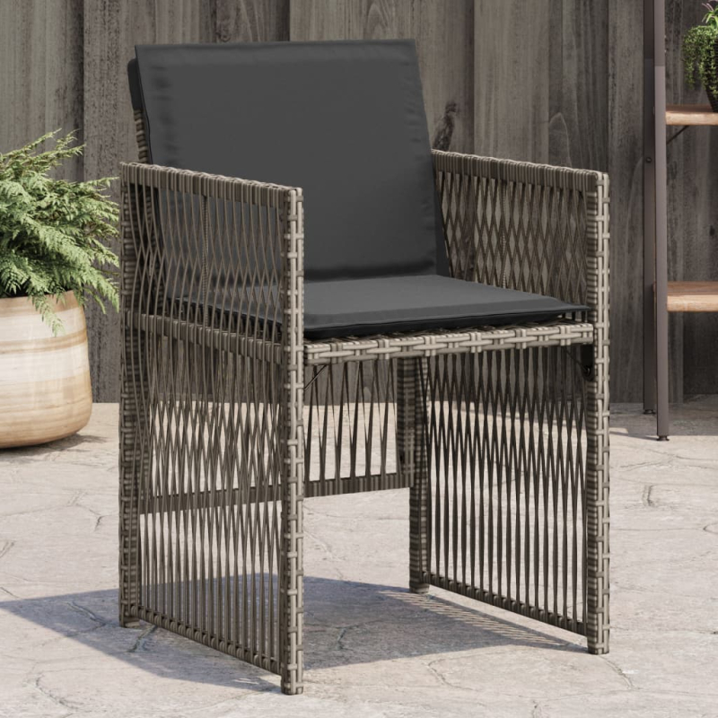 Gartenstühle mit Kissen 4 Stk. Grau Poly Rattan