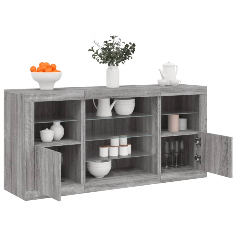 Sideboard mit LED-Leuchten Grau Sonoma 142,5x37x67 cm