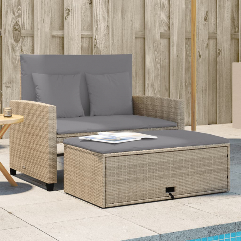 Gartensofa mit Kissen 2-Sitzer Beige Poly Rattan