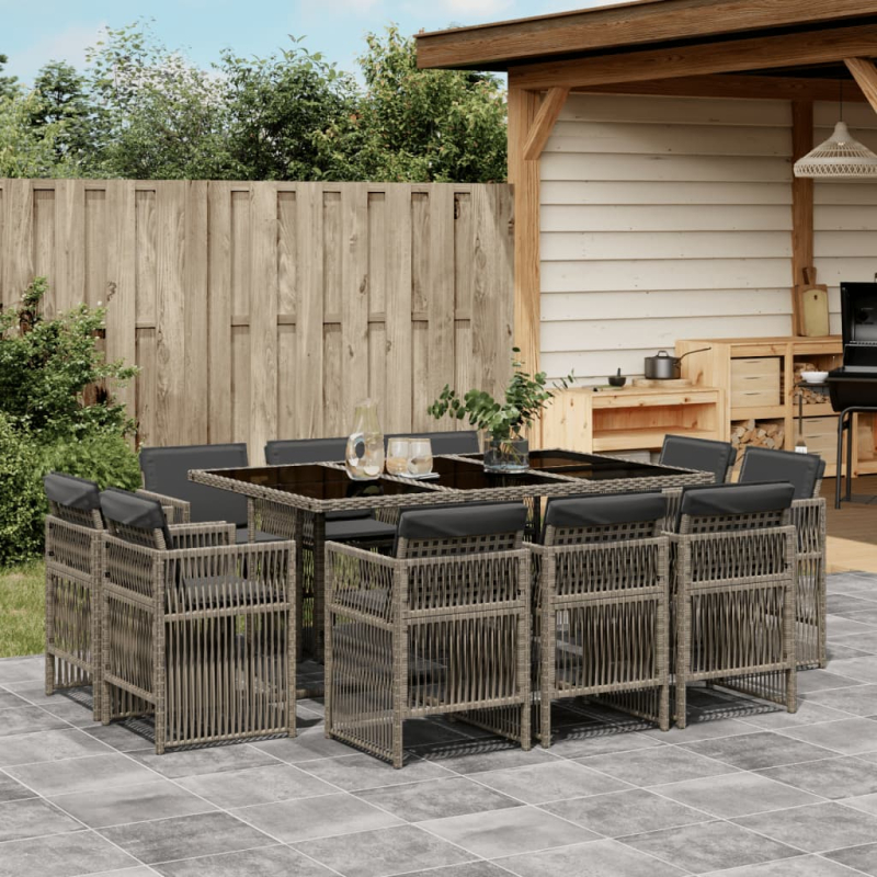 11-tlg. Garten-Essgruppe mit Kissen Grau Poly Rattan