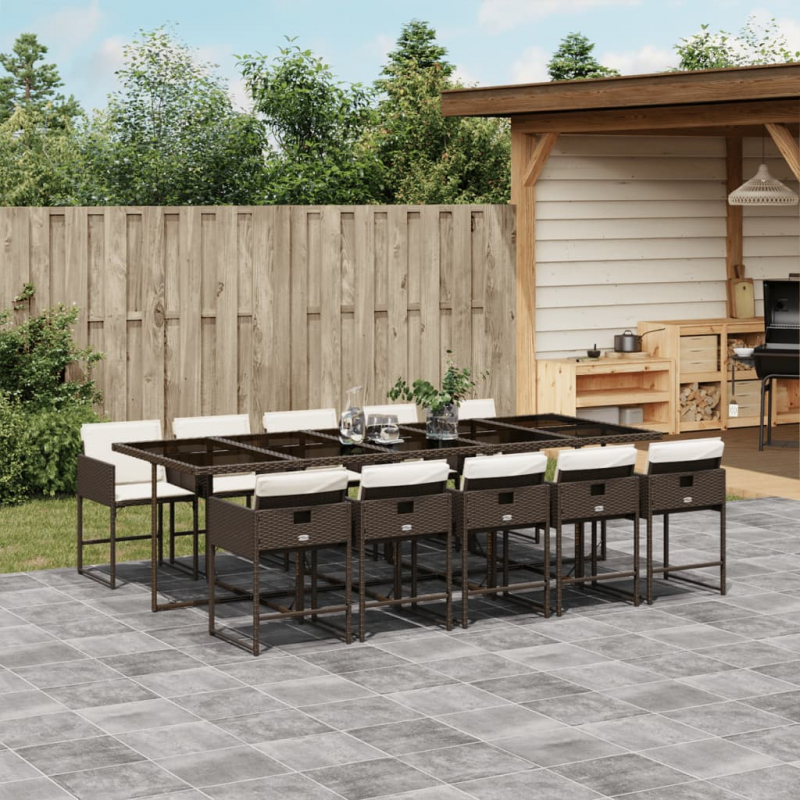 11-tlg. Garten-Essgruppe mit Kissen Braun Poly Rattan