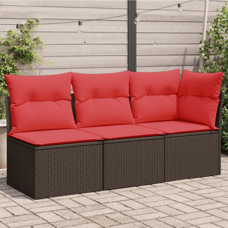 Gartensofa mit Kissen 3-Sitzer Braun Poly Rattan