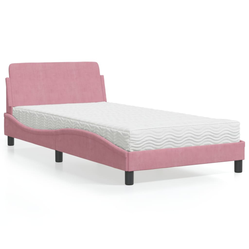 Bett mit Matratze Rosa 100x200 cm Samt