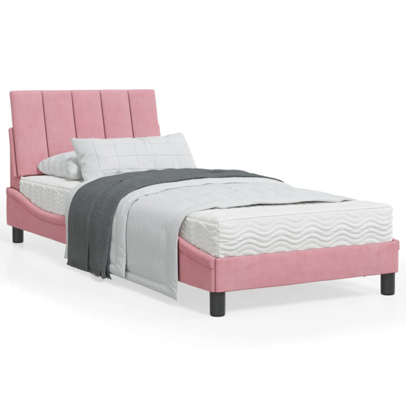 Bett mit Matratze Rosa 90x190 cm Samt