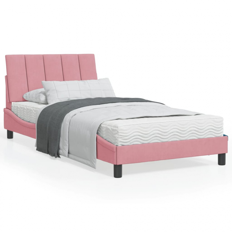 Bett mit Matratze Rosa 100x200 cm Samt