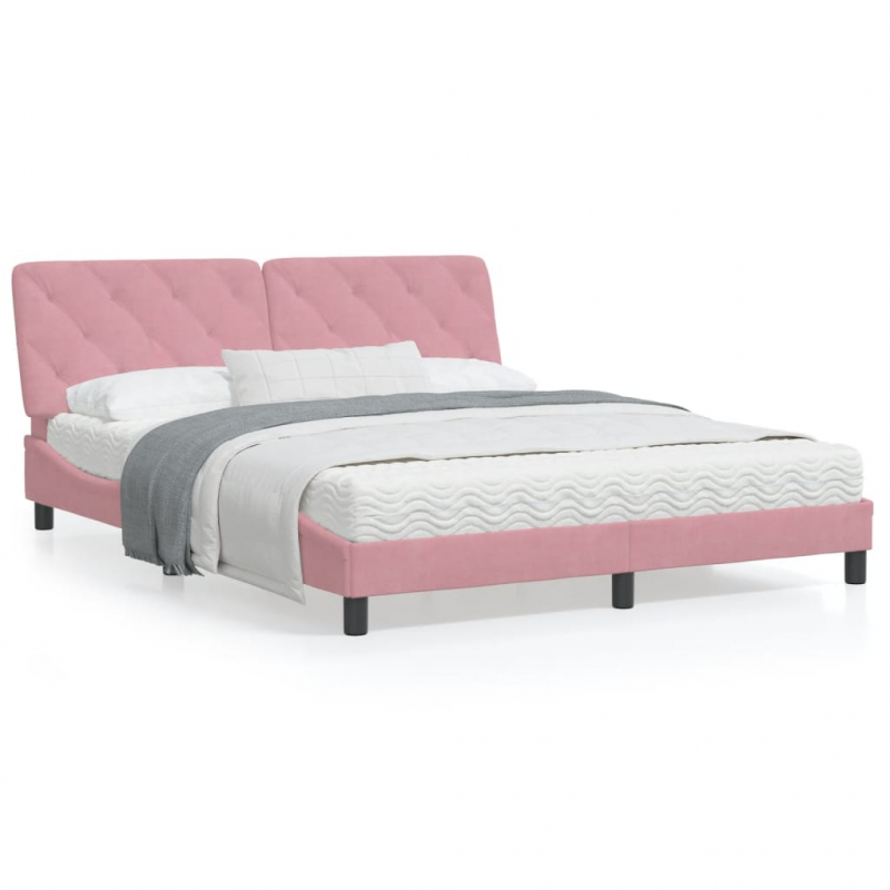 Bett mit Matratze Rosa 160x200 cm Samt