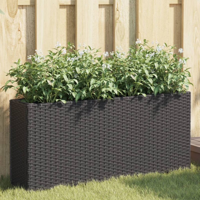 Pflanzkübel mit 2 Töpfen 2 Stk. Schwarz 90x20x40 cm Poly Rattan
