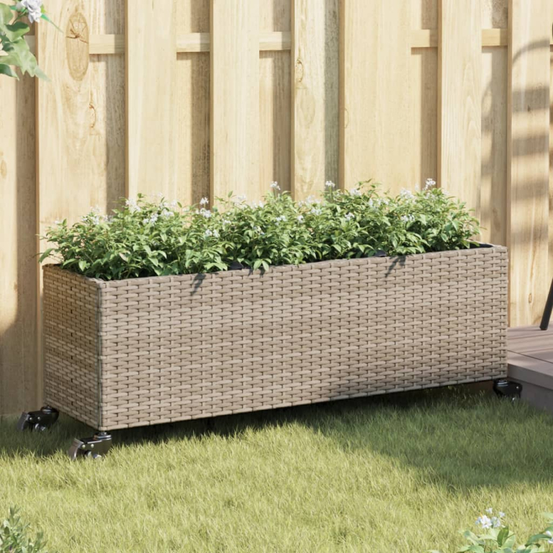 Pflanzkübel mit Rollen 2 Stk. Grau 107x32x38 cm Poly Rattan