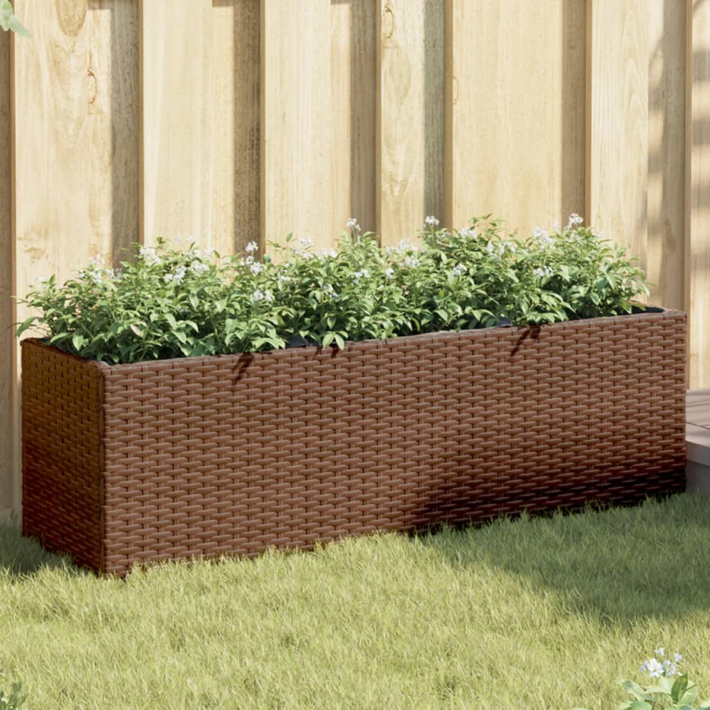 Hochbeet mit 3 Fächern Braun 105x30x32 cm Poly Rattan