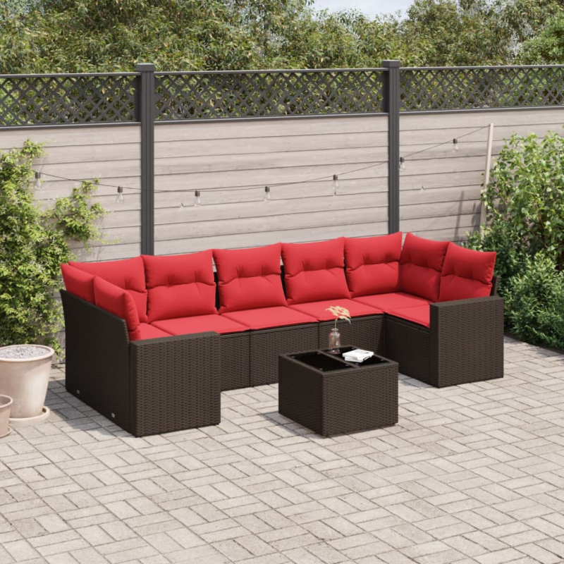 8-tlg. Garten-Sofagarnitur mit Kissen Braun Poly Rattan