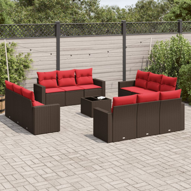 13-tlg. Garten-Sofagarnitur mit Kissen Braun Poly Rattan