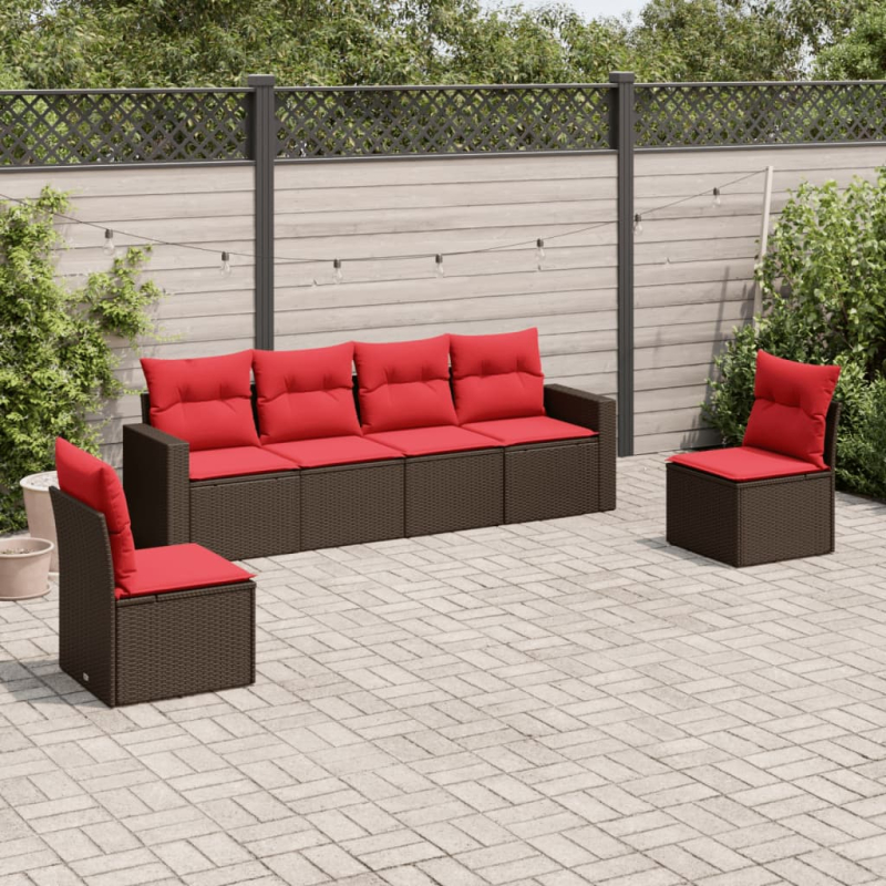 6-tlg. Garten-Sofagarnitur mit Kissen Braun Poly Rattan
