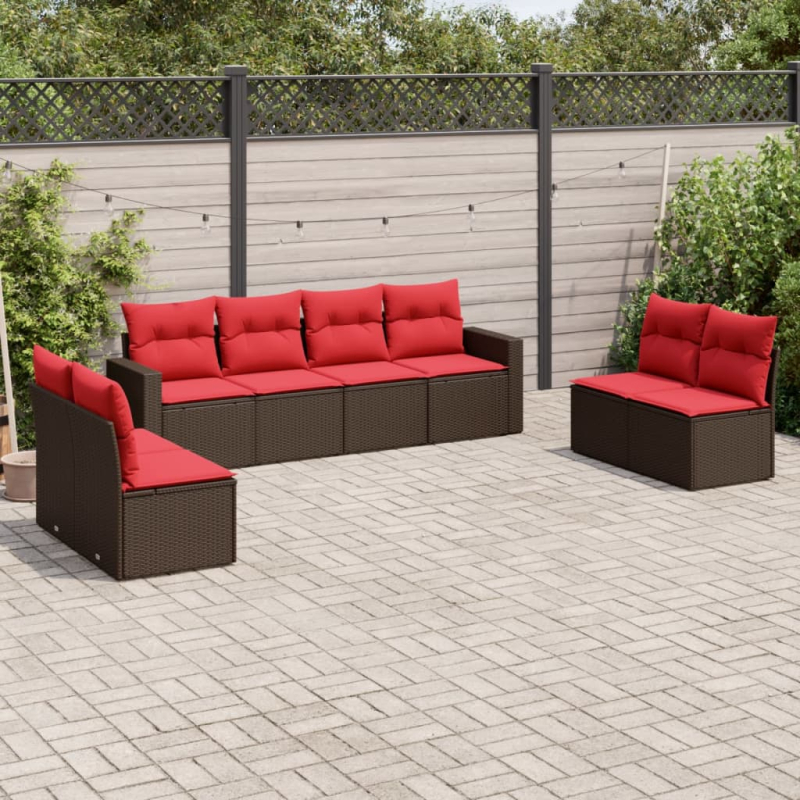 8-tlg. Garten-Sofagarnitur mit Kissen Braun Poly Rattan