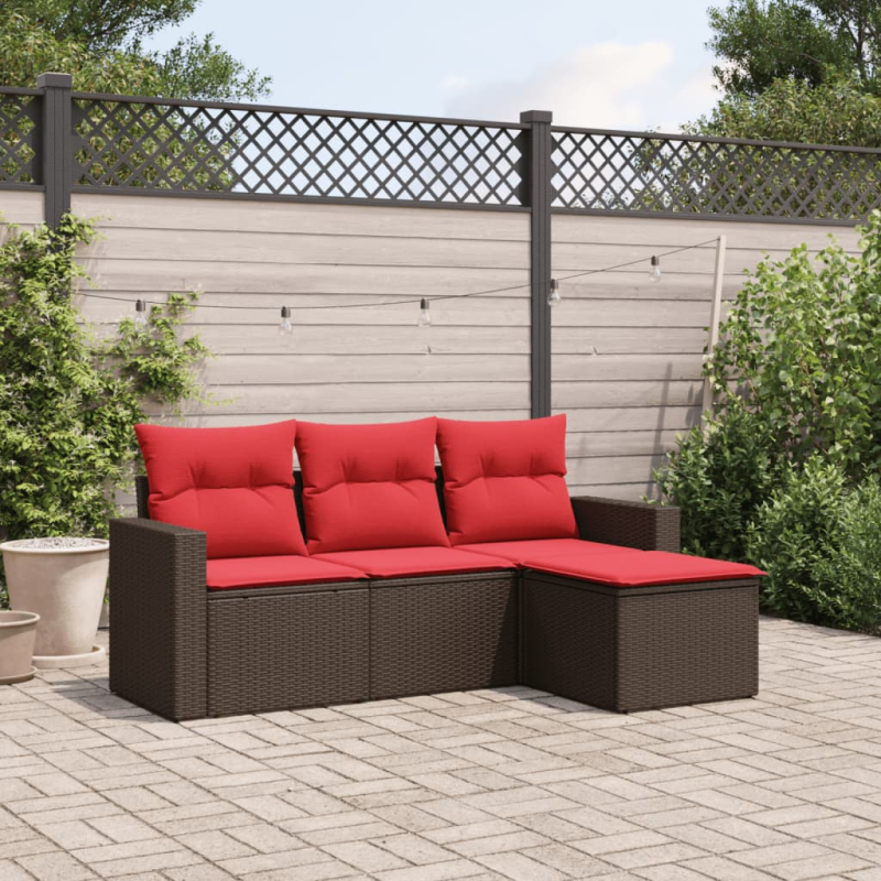 4-tlg. Garten-Sofagarnitur mit Kissen Braun Poly Rattan