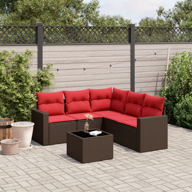 6-tlg. Garten-Sofagarnitur mit Kissen Braun Poly Rattan