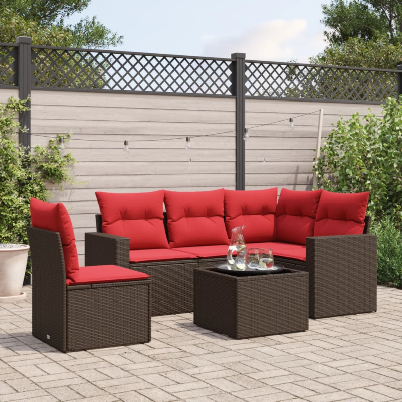 6-tlg. Garten-Sofagarnitur mit Kissen Braun Poly Rattan