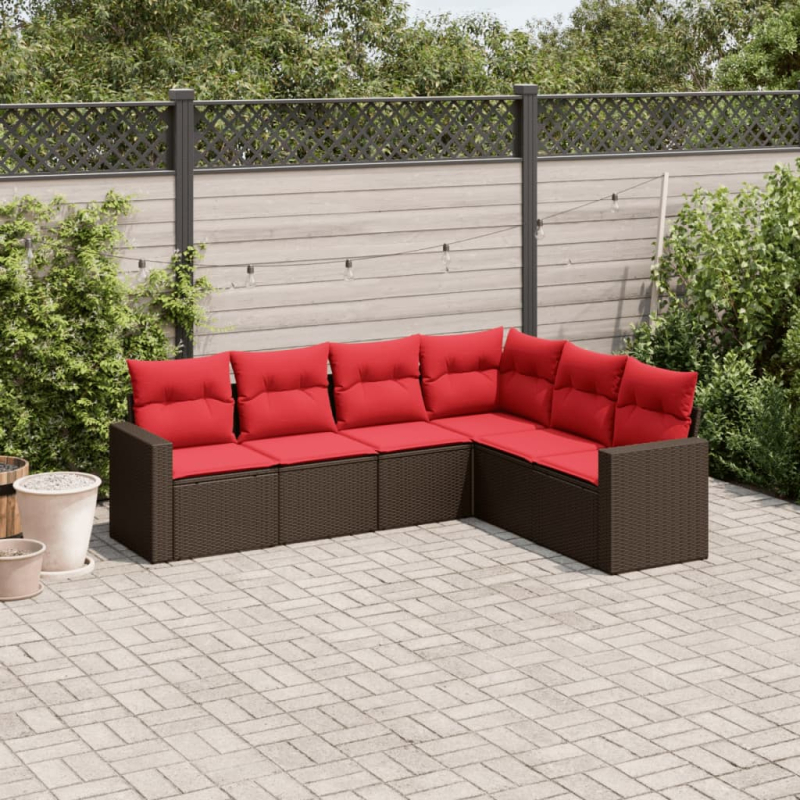 6-tlg. Garten-Sofagarnitur mit Kissen Braun Poly Rattan